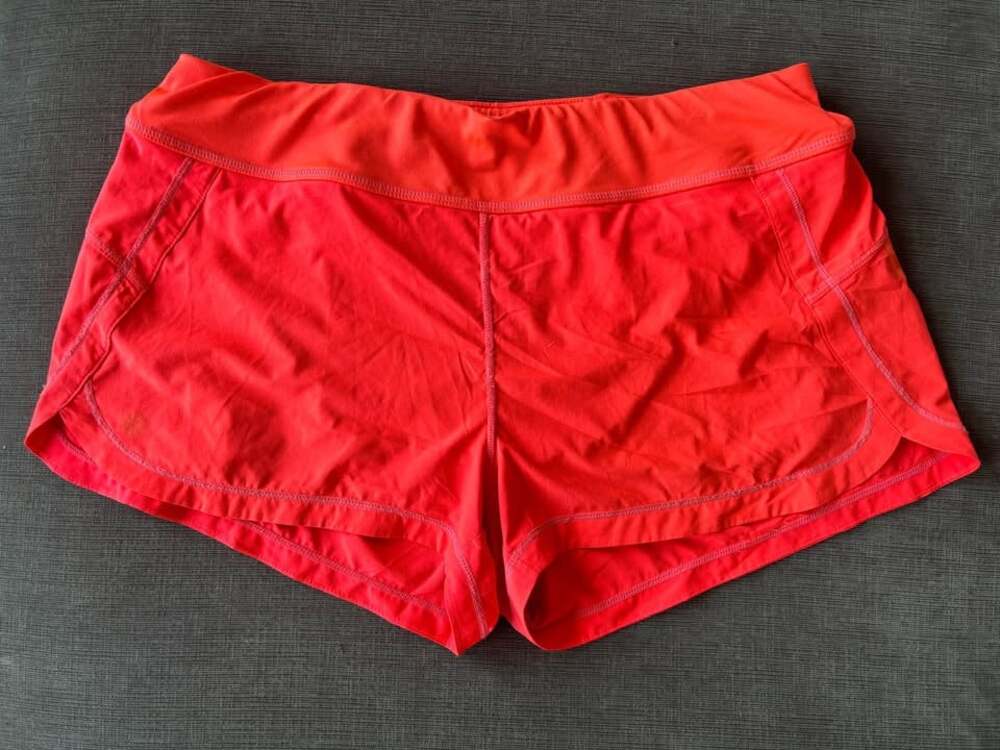 Athleta Neon Coral Orange Running Athletic Shorts - Women’s Size Large